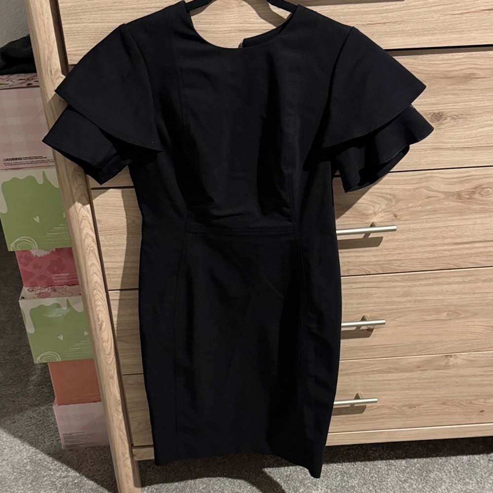 Calvin Klein Black Mini Dress with Ruffle Sleeves